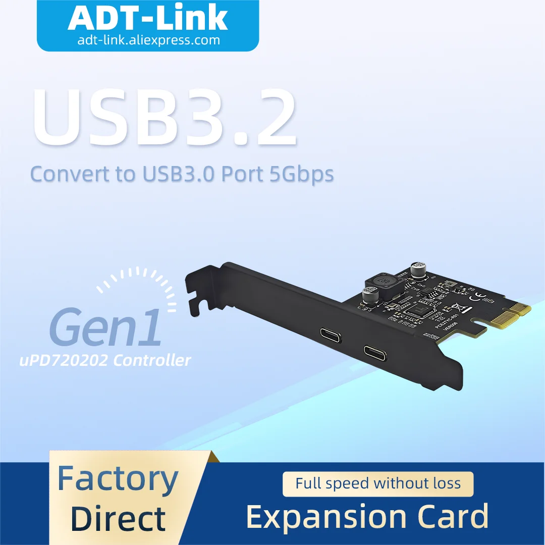 5Gbps USB3.2 Gen1 PCI-E Expansion Card Reversible Type-C Port Renesas uPD720202 PCI Express to USB3.0 Adapter Support Linux