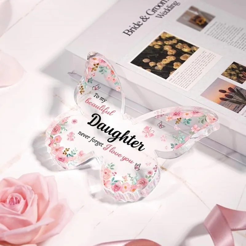 Gifts for Daughter, Unique Daughter Birthday Gift from Mom Dad Butterfly-Shaped Acrylic Plaque Keepsake Christmas Gift,Valentine