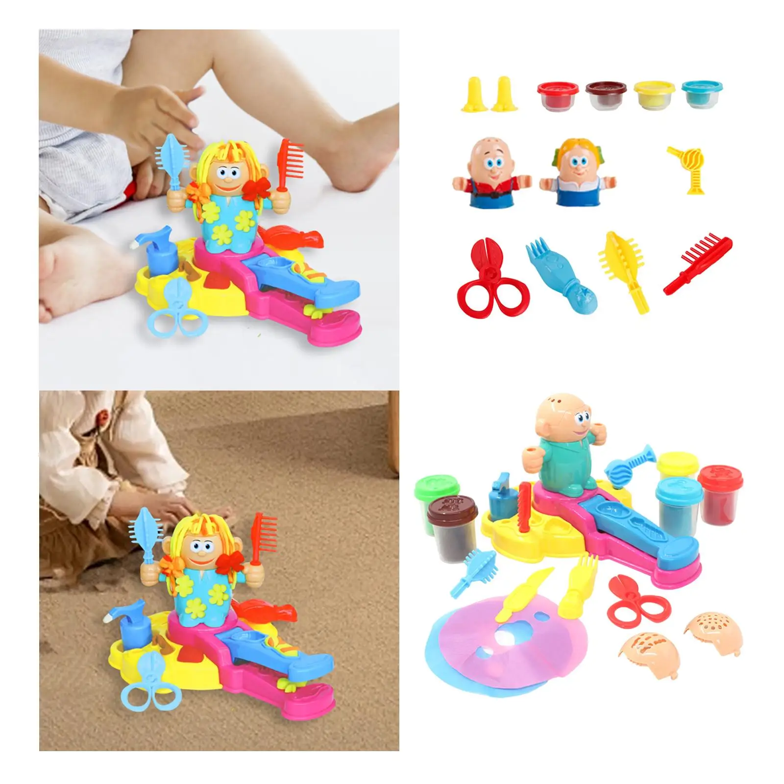 لون العجين حلاقة Playset بلايدووغ شكل أداة قطع المصمم لعبة صالون حلاقة لعب لعيد ميلاد الاطفال الفتيات هدية عيد الأطفال