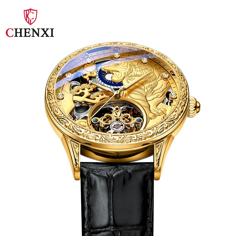 CHENXI 6029H Mechanical Fashion  Mens Watches Top Brand Luxury Montre Homme Golden Tiger Clock Automatic Skeleton Watch