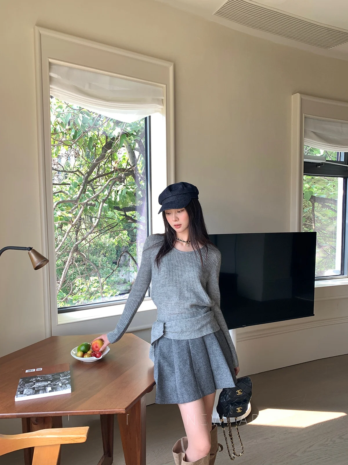 

ay V-ne Knitted Top Women's Faionable Slimming Base irt Tie Design Korean Sle Commute Wind Pure Color Long Sve