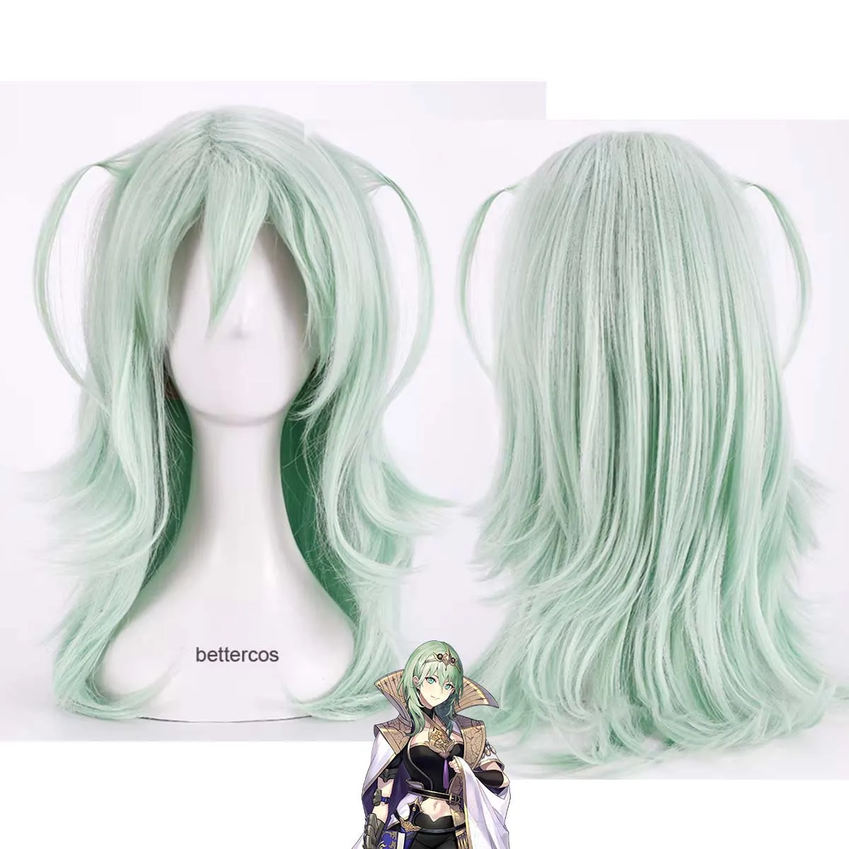 

Женский парик из термостойкого синтетического материала светло-зеленого цвета с прядями Byleth/Beleth из Fire Emblem Three Houses