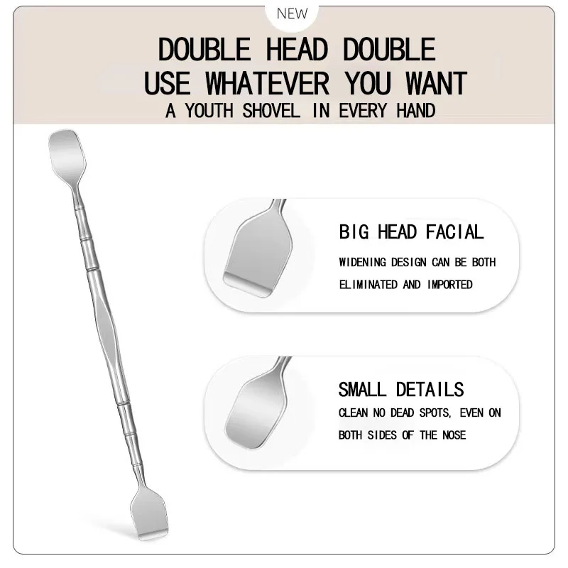 مجرفة رقيقة لإزالة الرؤوس السوداء برأس مزدوج لتنظيف مسام الوجه من الفولاذ المقاوم للصدأ لإزالة حب الشباب أداة حلاقة الرؤوس السوداء #2