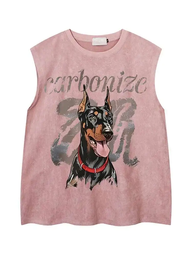 Suede Vest For Men And Women Summer Trendy Brand Dog Print Tank Top Stylish Loose Sleeveless T-Shirt