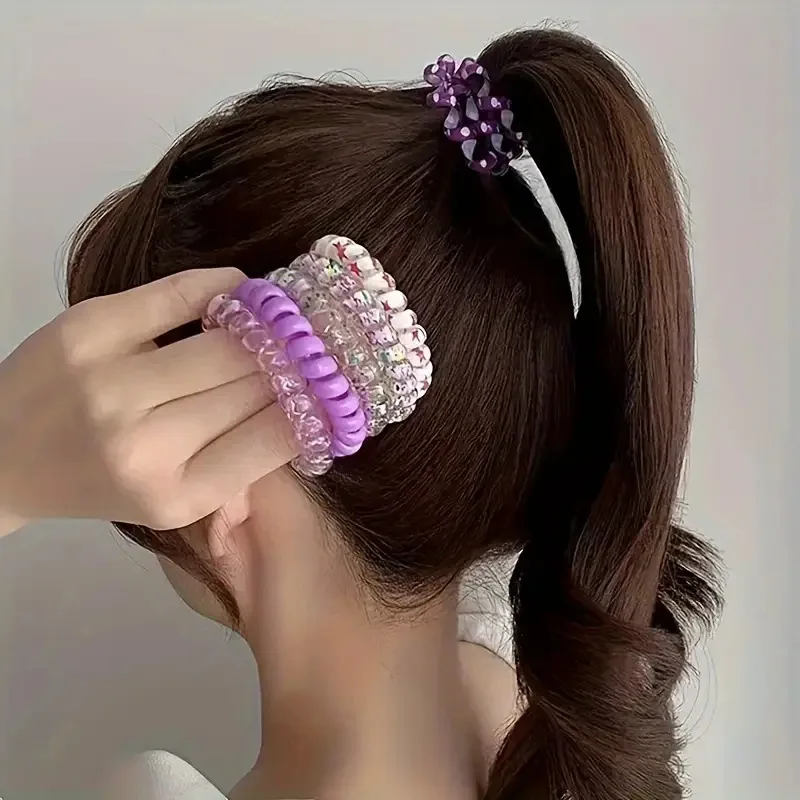 

6 Cute Colorful Dopamine Spiral Hair Bands Resin Jelly Coil Hair Rings Suitable for Women Girls Ponytails Hair Clip Accessories