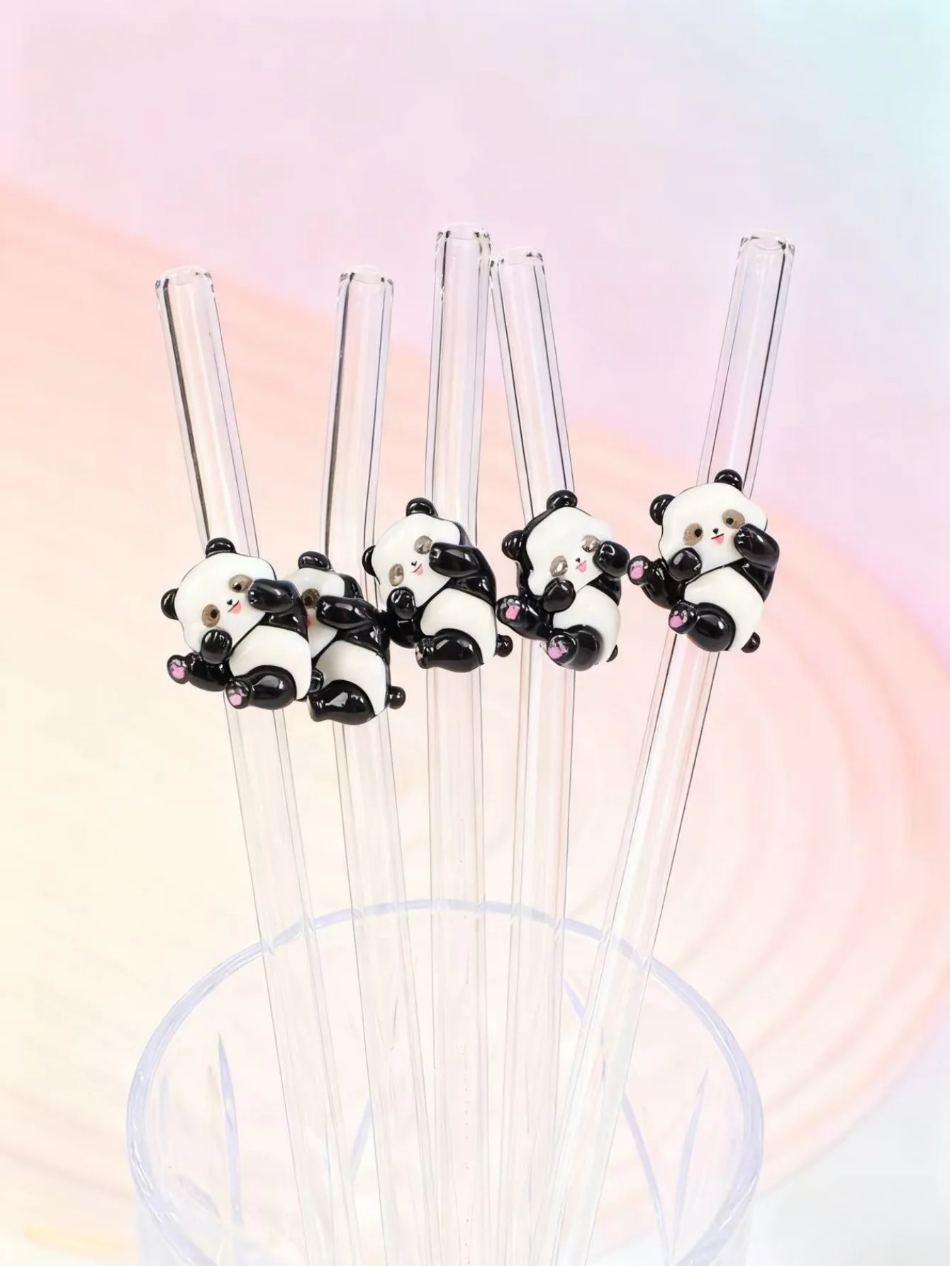 1/4PCS Funky Panda Design Glass Straw, Reusable Straw for Iced Drinks/boba, Perfect Gift for Best Friends & Family,