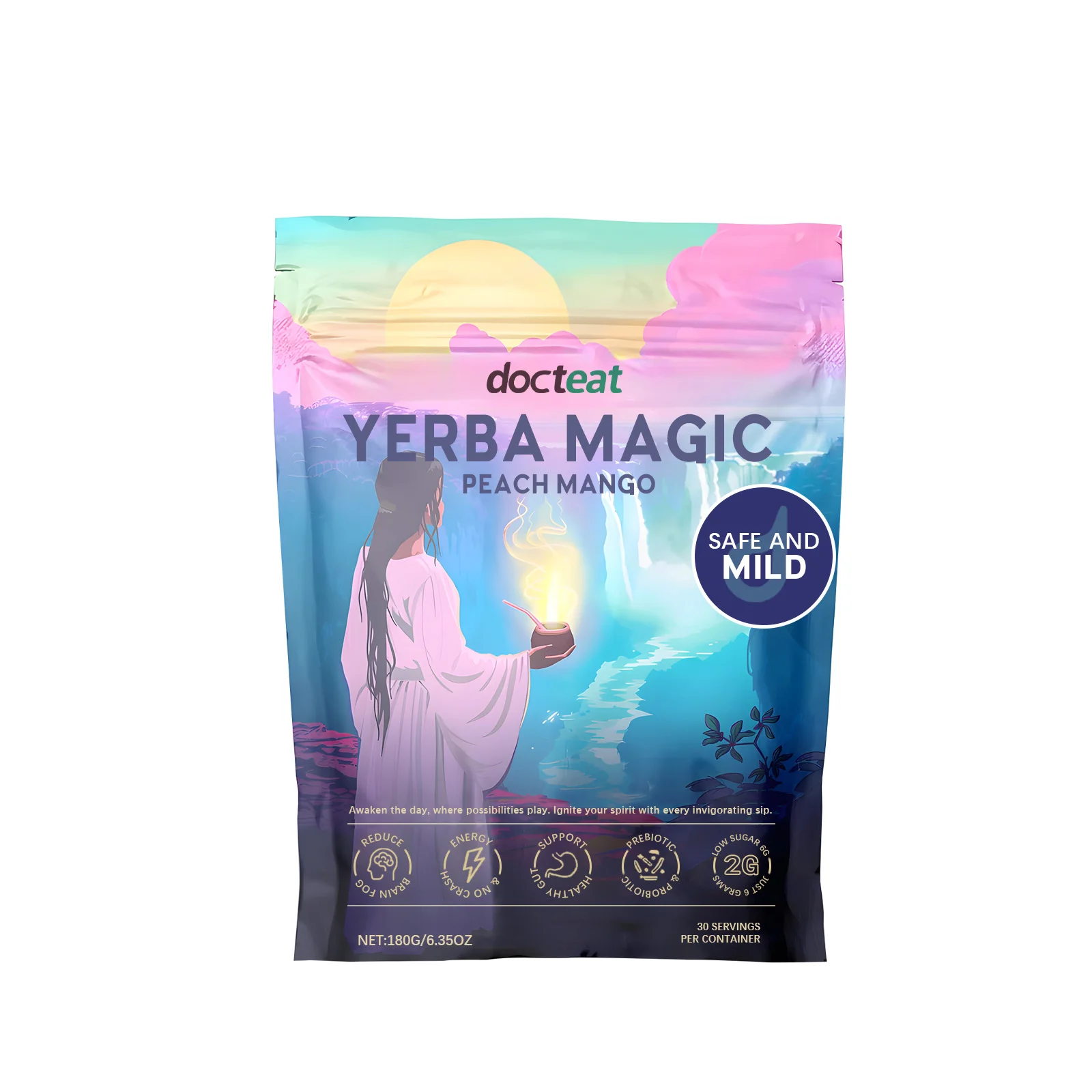 

Yerba Magic Sticks Peach Mango - Yerba Mate Powder Single Serve Sticks - Instant Tea Powder On The Go Probiotics for Energy