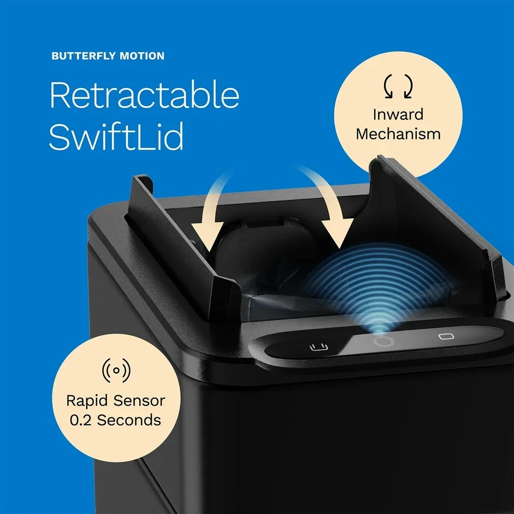 Durable Motion Sensor Trash Can Butterfly Lid Battery-Powered Compact Waste Bin Easy Clean Space-Saving Kitchen Bathroom Home