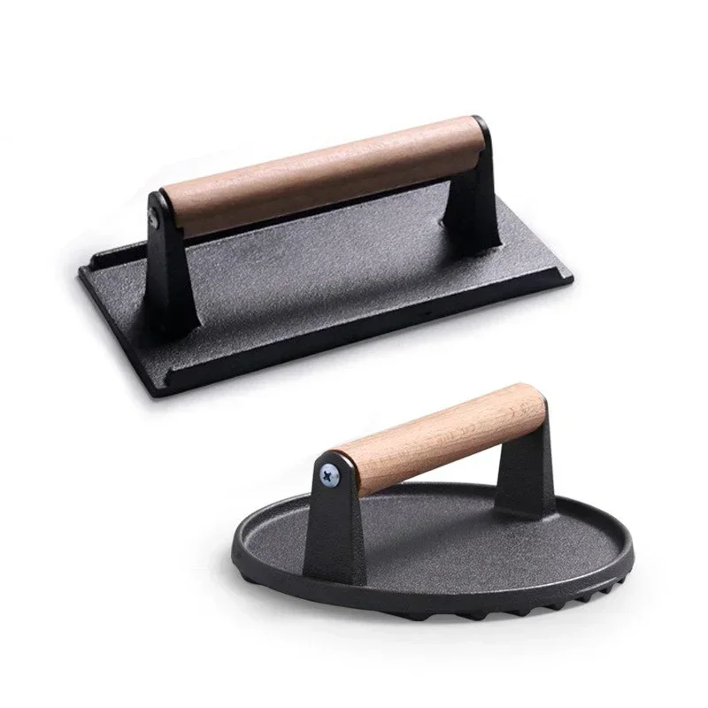 Cast Iron Rectangular Meat Press Round Heavy-Duty Steak Burger Press Barbecue Press for Flat Top Grill Hamburger Grinder