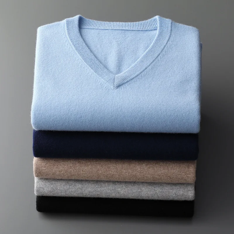 Cashmere Cotton Blend Classic V-neck Knitted Sweater Men Pullover 2024 Autumn Winter Soft Warm Business Casual Jumper pull homme
