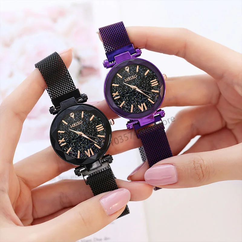 Reloj romano de moda para estudiantes femeninas, edición coreana Simple, lleno de estrellas cielo estrellado, reloj para mujer