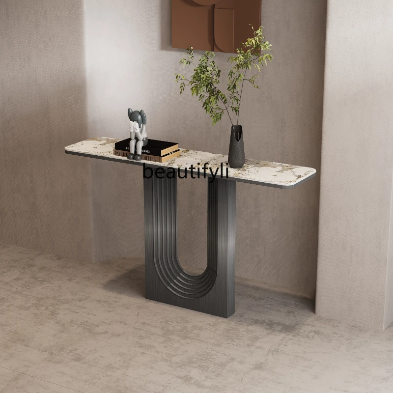 

Italian porch table Villa living room Modern minimalist entry Designer porch Light luxury against the wall Stainless steel porch