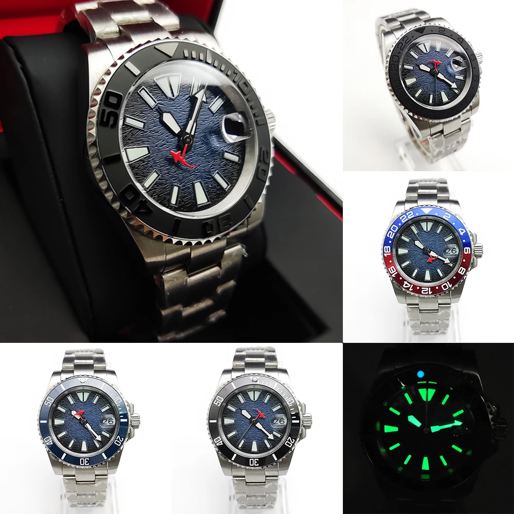 40MM Men's Watch NH35 Movement Luminous Automatic Mechanical Watch Mr. Sapphire Mirror Vintage Blue Dial Steel Bracelet