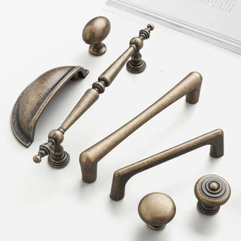 Antique Bronze Drawer Handle Retro Rustproof Aluminum Pull for Cabinet Wardrobe Storage Door Bedroom Furniture Upgrade