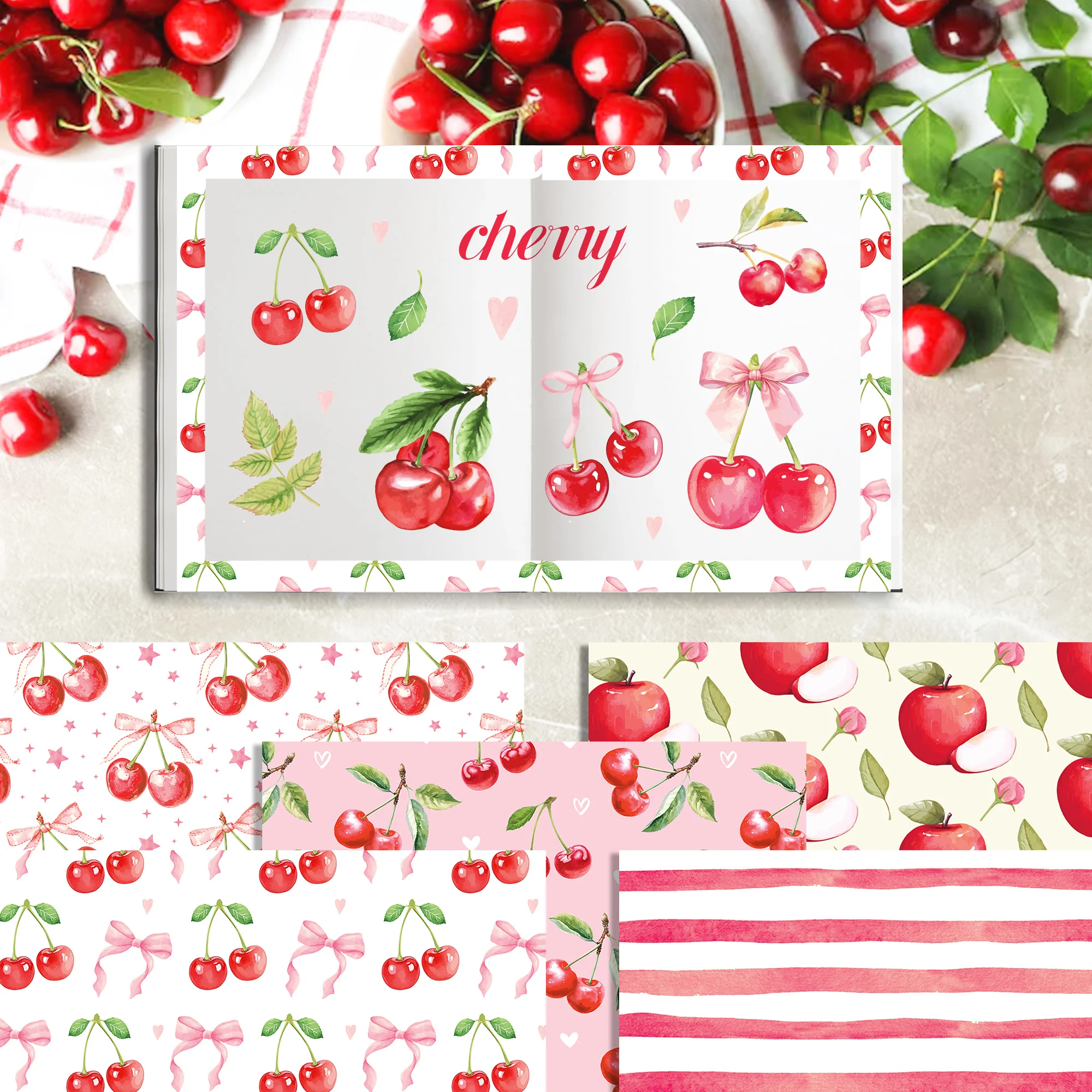 24 قطعة موضوع الكرز الوردي الحلو DIY بها بنفسك سجل القصاصات ورق الحرف الفن ورق خلفية بطاقة اوريغامي صنع ألبوم صور الديكور