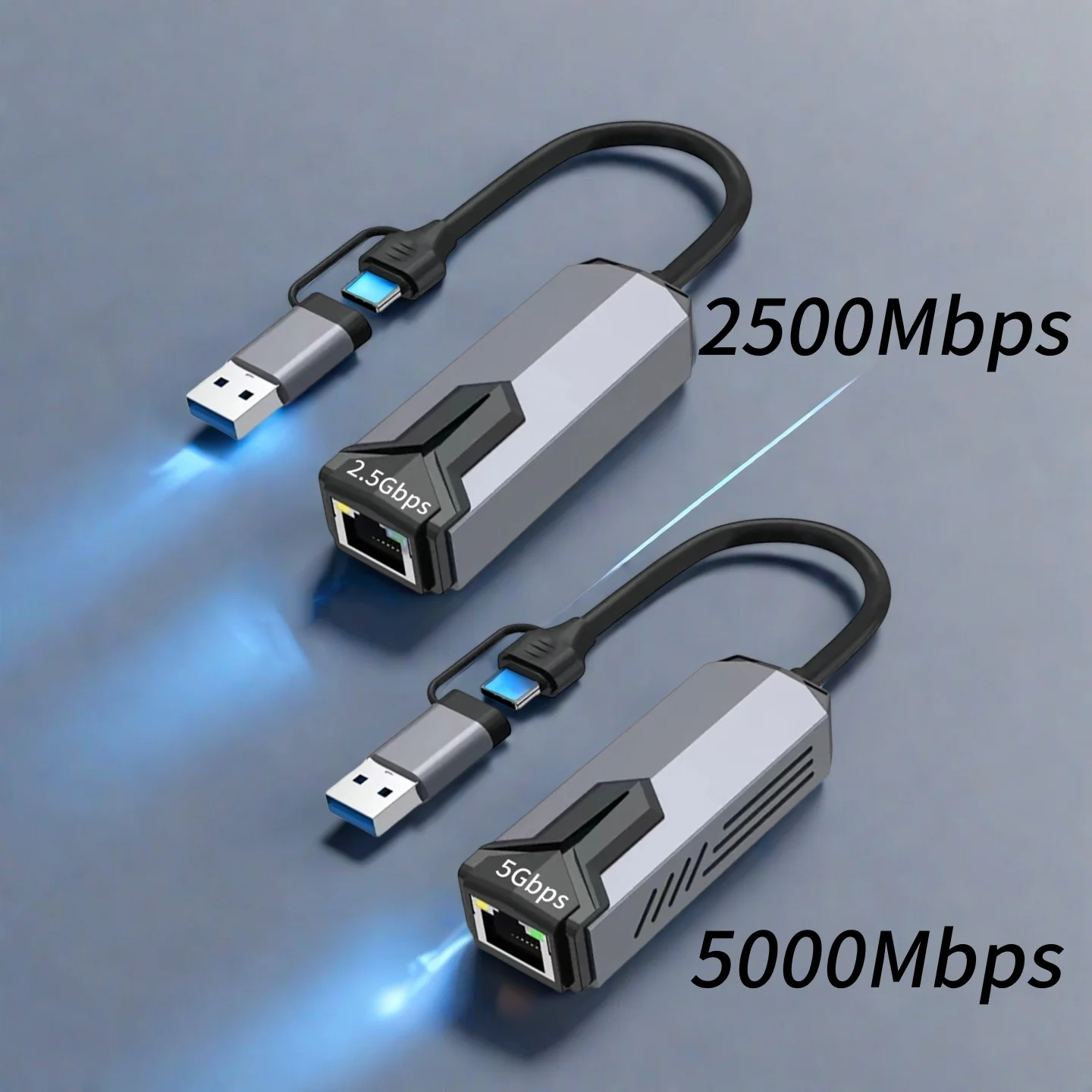 2.5Gbps 5Gbps USB-A/USB-C (Compatible with Thunderbolt4/3) to Ethernet Adapter RJ45 Network Card for Macbook Pro Laptop NAS Home