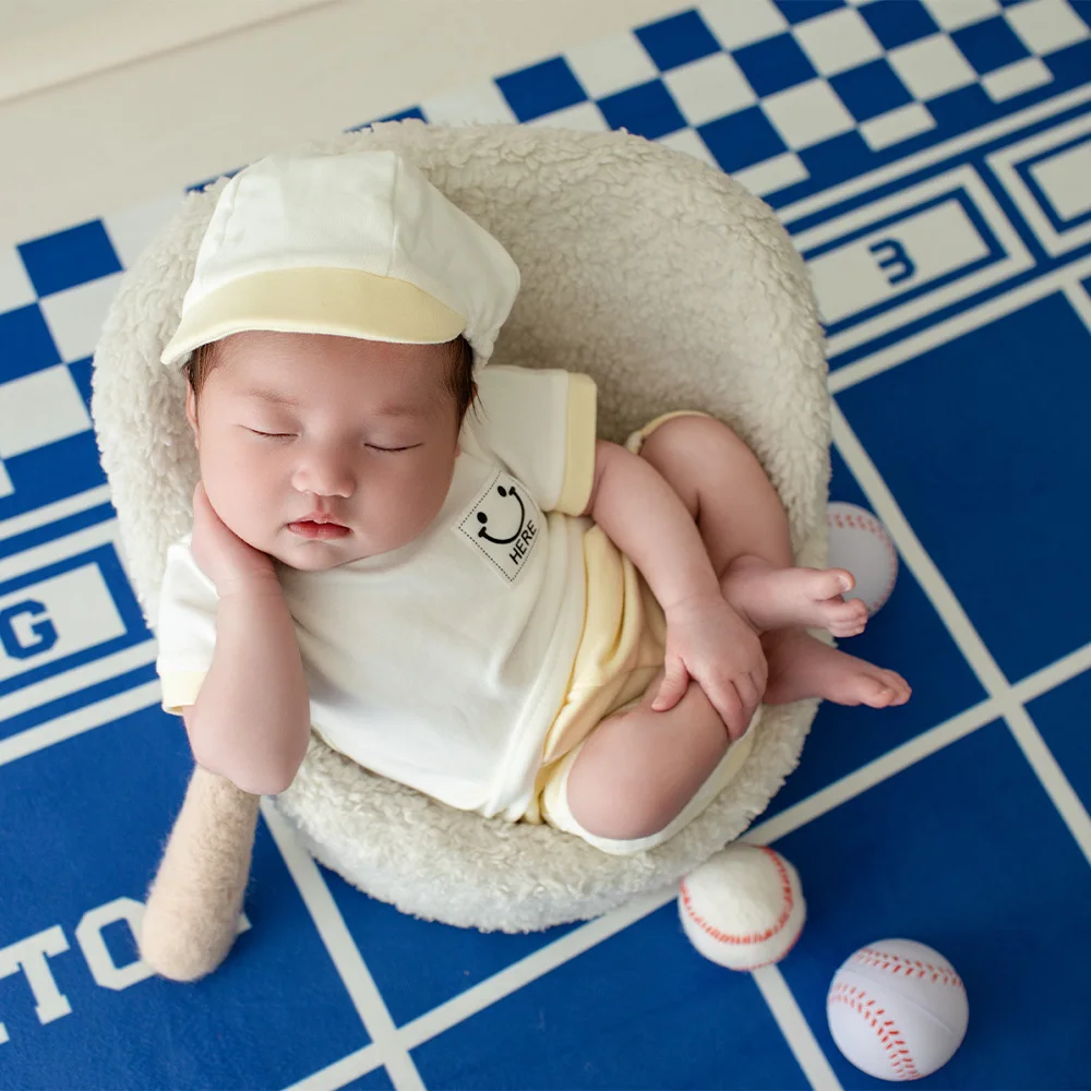 Sports Style Newborn Photography Clothing Felt Baseball Combination Props Simple Top Shorts 2pcs/Set Studio Photo Accessories