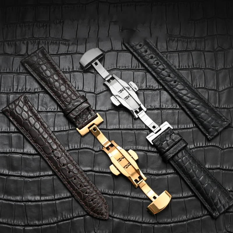 Crocodile Skin Strap 12/13/14/15/16/17/18/19/20/21/22/23/24mm Men Women Butterfly Buckle Genuine Leather Business Watch Band