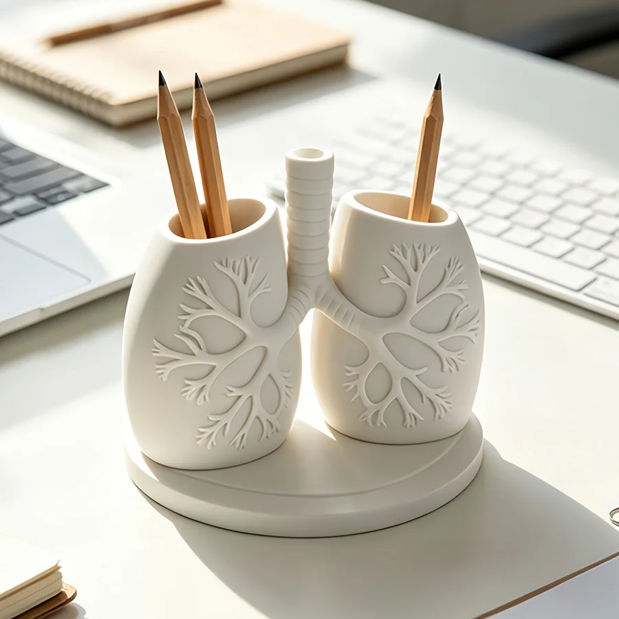 Lung‑Shaped Anatomy Pen Cup, White Plastic Desk Organizer, Gift for Medical Workers & Students