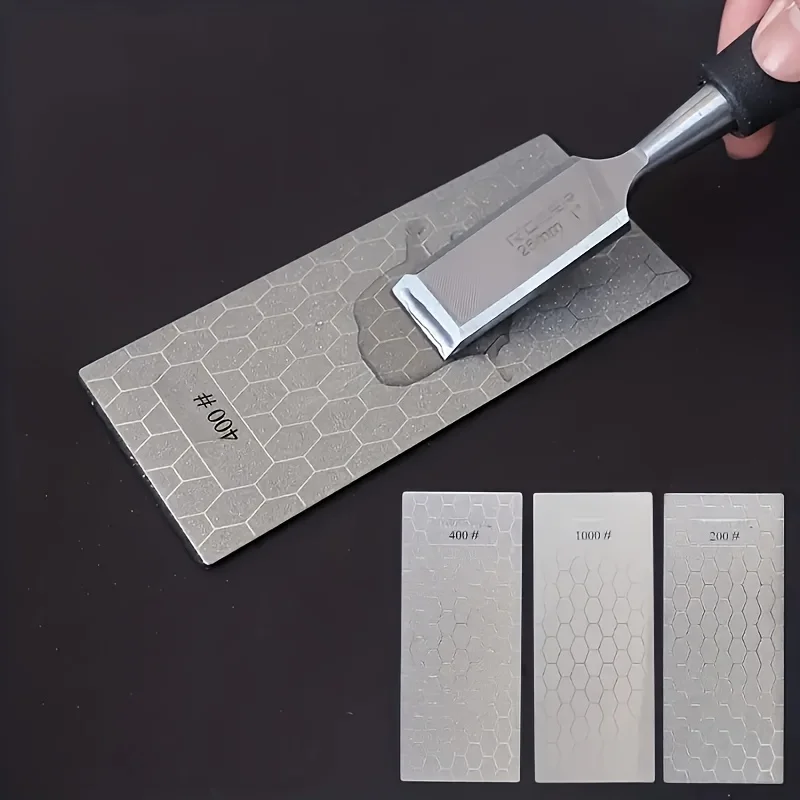 3-teiliger Diamant-Schleifstein Nass-Trocken-Schärfer Grob- und Feinkorn Diamant-Schleifstein mit Rutschfester Basis für Taschenmesser und Scheren