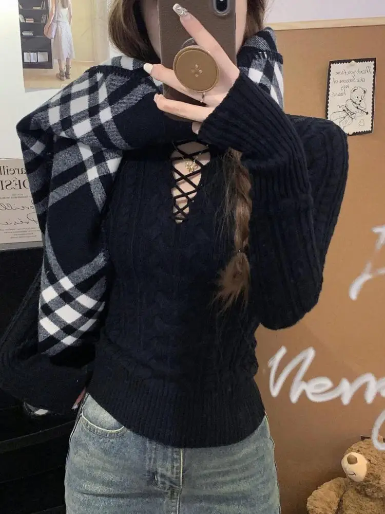 

Корейский модный женский однотонный короткий свитер с круглым вырезом, осень-зима, тонкие праздничные вязаные топы с длинными рукавами, 2024, популярные