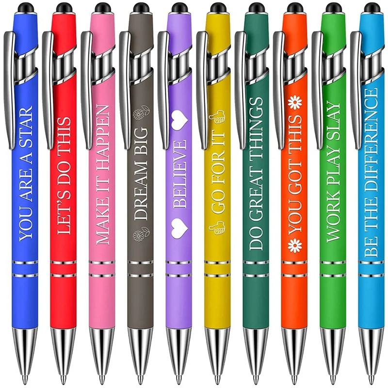 10Pcs Ballpoint Pens Office Inspirational Quotes Snarky Screen Touch Stylus Pen , B