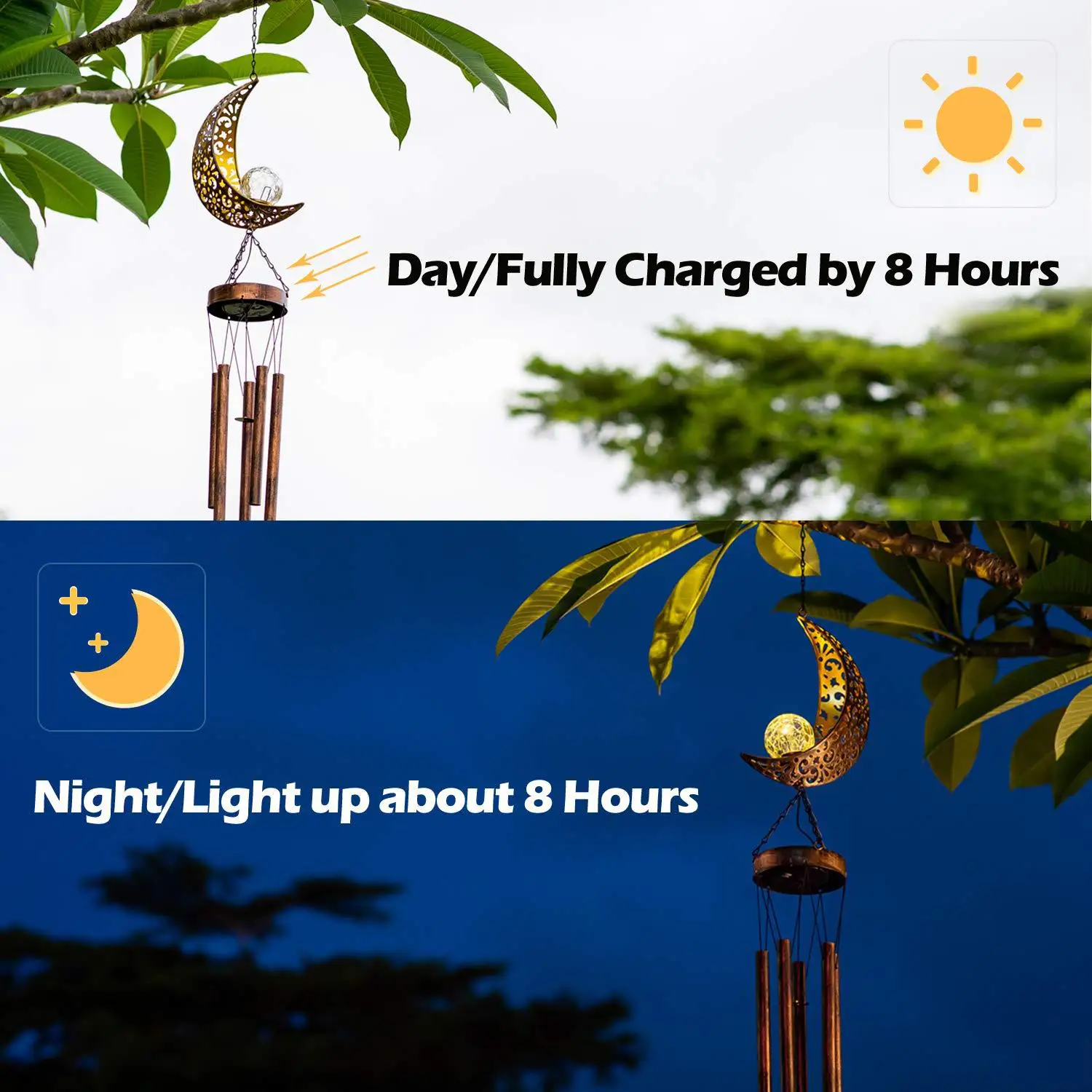 Solar Outdoor Courtyard Lights Landscape Decoration Iron Carving Creative Personality Moon Wind Chime Induction Lights