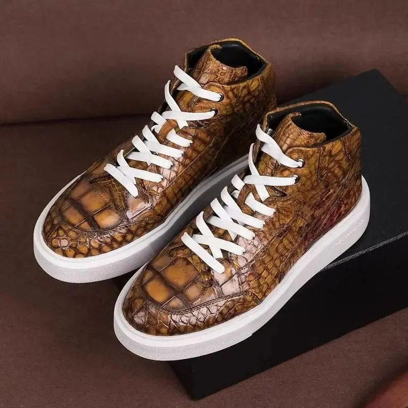 2025 new arrival Fashion Crocodile Skin causal shoes men,male Genuine leather Sneakers pdd276
