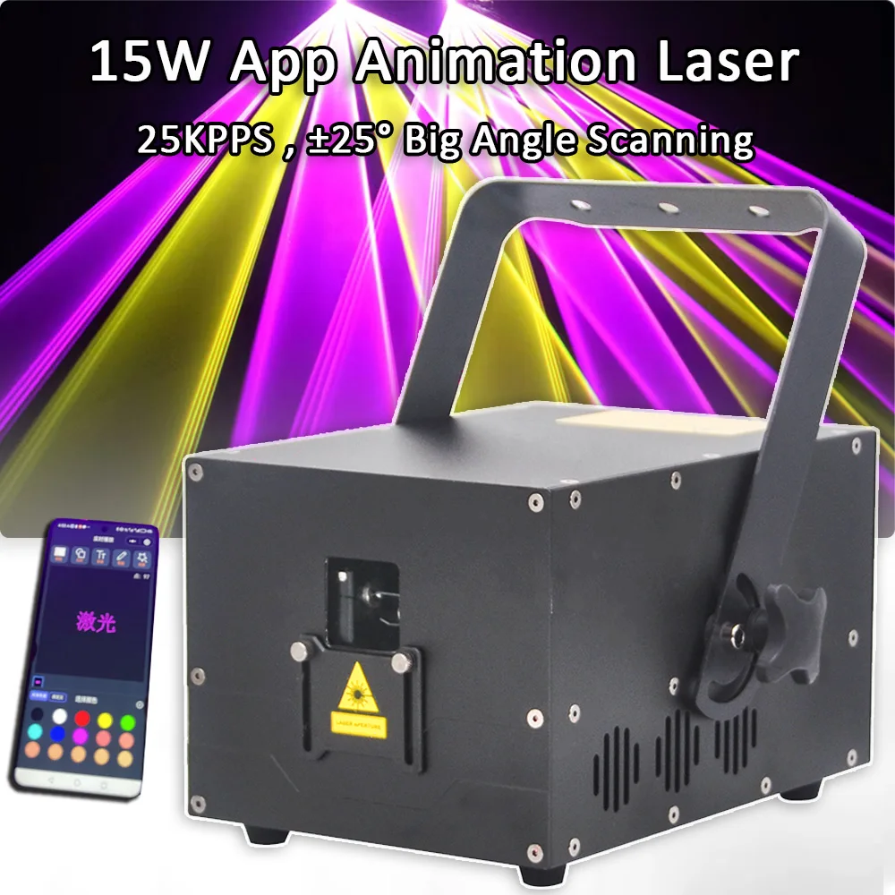 15W RGB Stage Lighting Beam Light Animation 3D Laser Patterns DMX512 App Control for Bar Nightclub Wedding Live Show Church