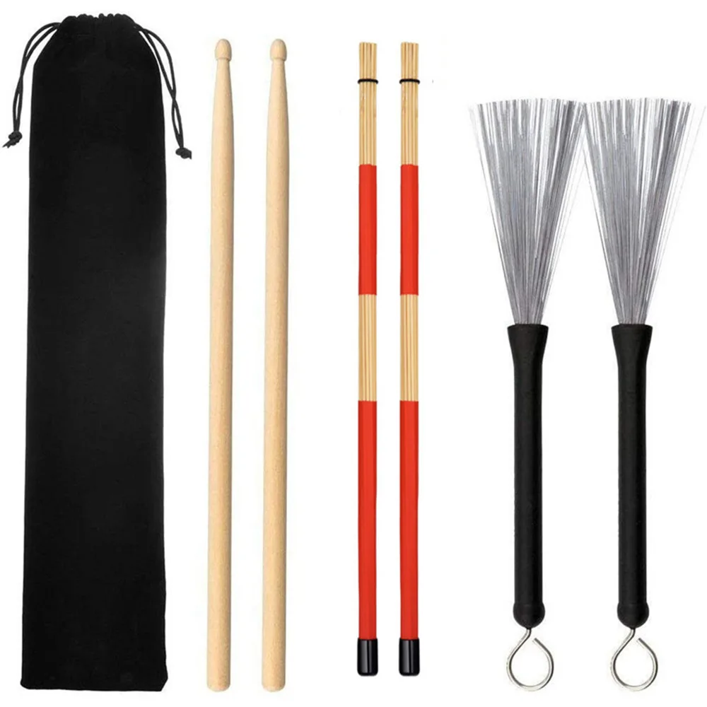 

1 Pair Drum Brushes Sticks Set Nylon Drumstick Brush And Bamboo Drumstick Percussion Music Instrument Accessories