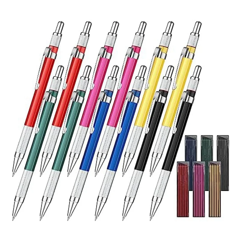 12 Pcs Welders Pencil With 6 Boxes Round Refills For Steel Welding Pen For Tube Pipe