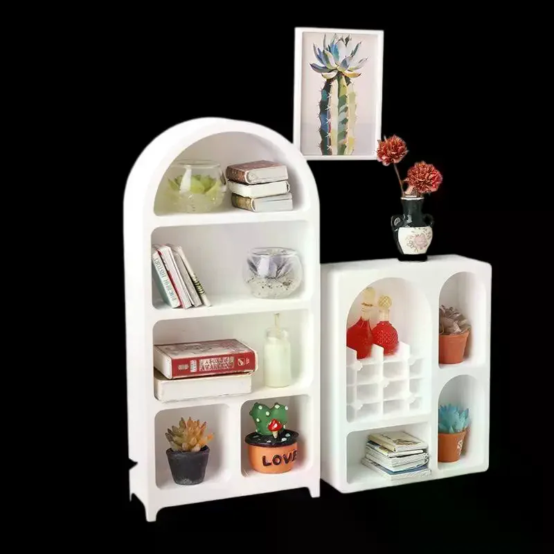 1/12 Dollhouse Simulation Mini Bookshelf Storage Cabinet Model Dollhouse Furniture Decoration Dolls House Living Scene Ornament