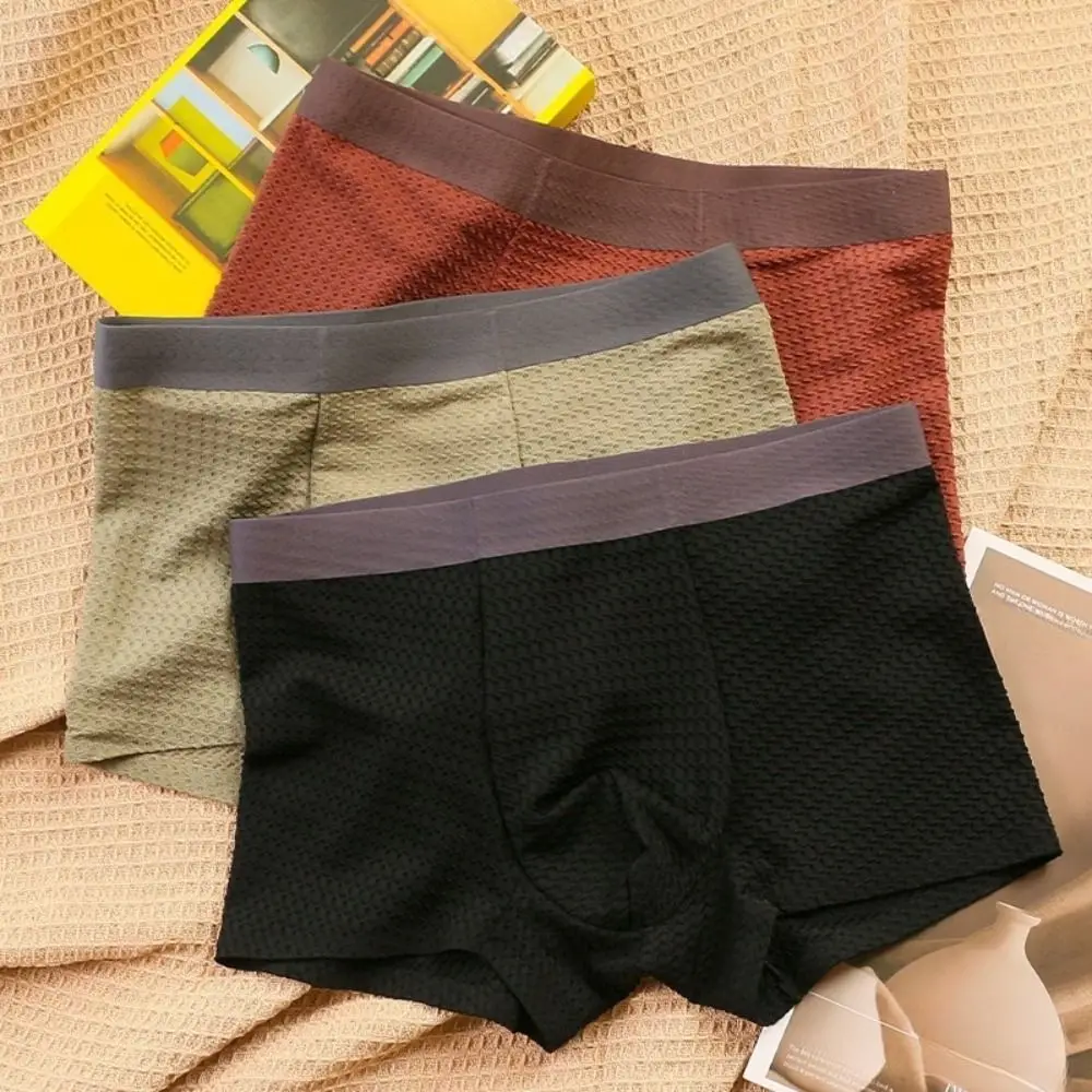 

Comfortable Solid Color Men Boxer Briefs Underpants Mesh Ice Silk Panties Lingerie Sweat Absorption Underwear for Men Men