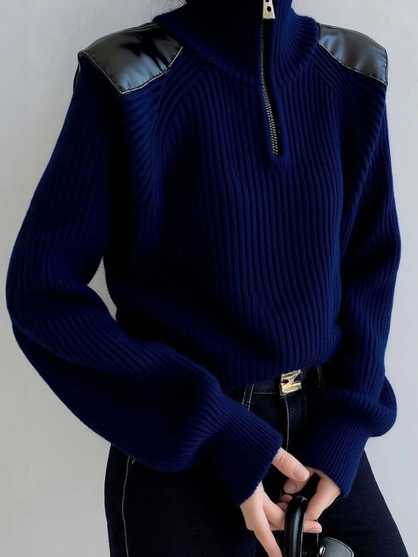 

Korean Sle Thiened Long Sve Zipper Knitted Sweater Women's Winter Faion Simple Design Commute Sle Straight Cut pe