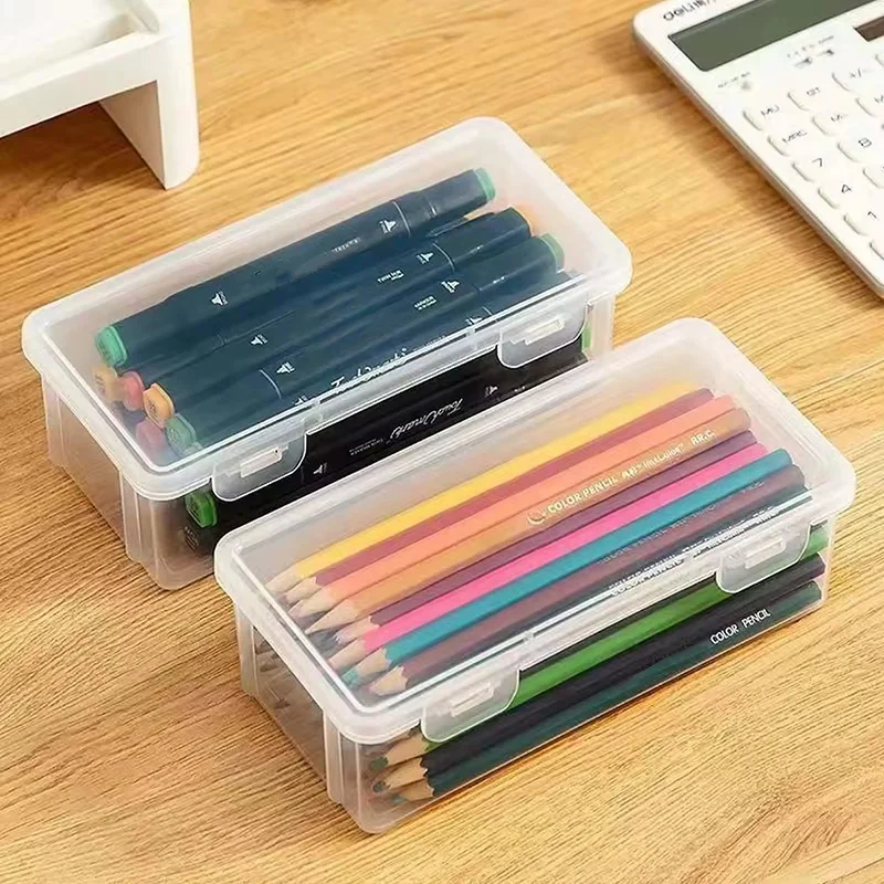 Transparent Penc Case Large Capacity Lightweight Storage Box Plastic Organizer Box For School Home Student Stationery Supplies