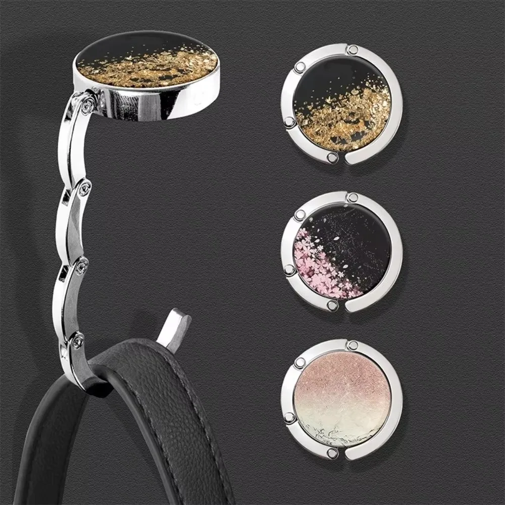 2PCS Starry Sky Pattern Classroom Desk Schoolbag Hanger Round Folding Desk Purse Bag Hook Non-slip Back Stainless Steel