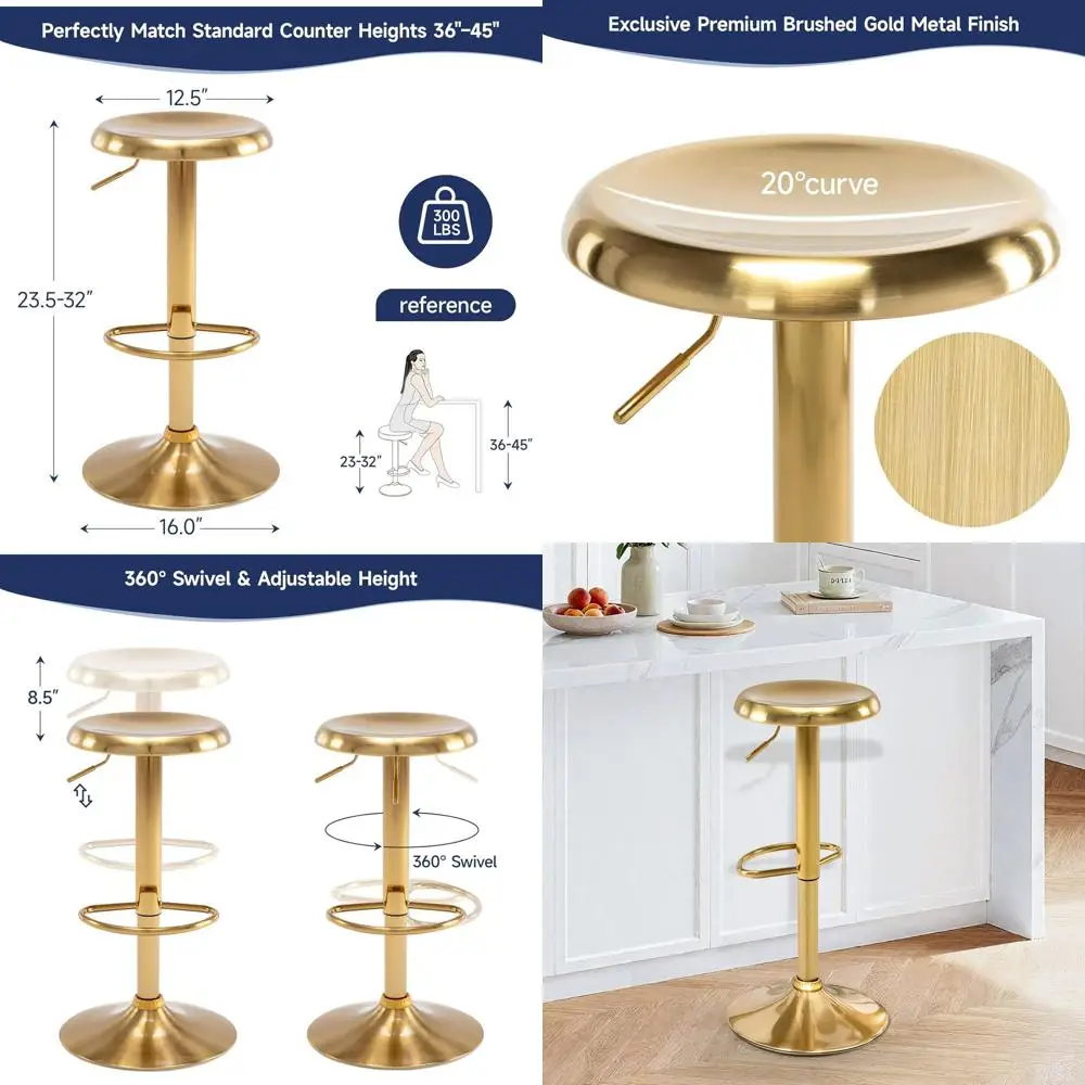 

Bar Stools, Adjustable Height Swivel Bar Stools, Metal Airlift Barstools, Backless Counter Height Bar Chairs for Kitchen Dining