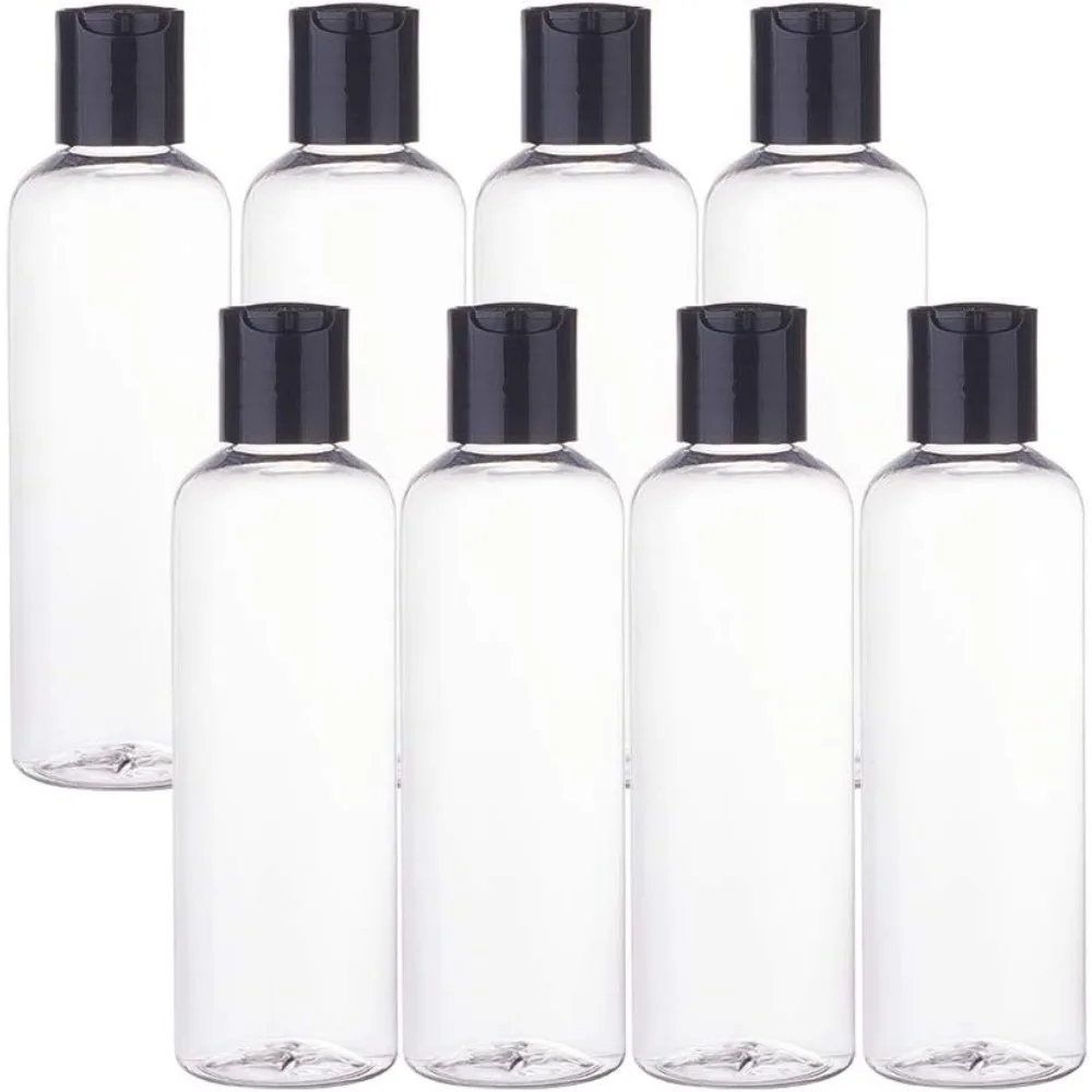 8pcs 8 Pack 6.7oz Large Clear Plastic Refillable Bottles Cosmetic Bottles with Black Press Caps for Shampoo Soap Lotion