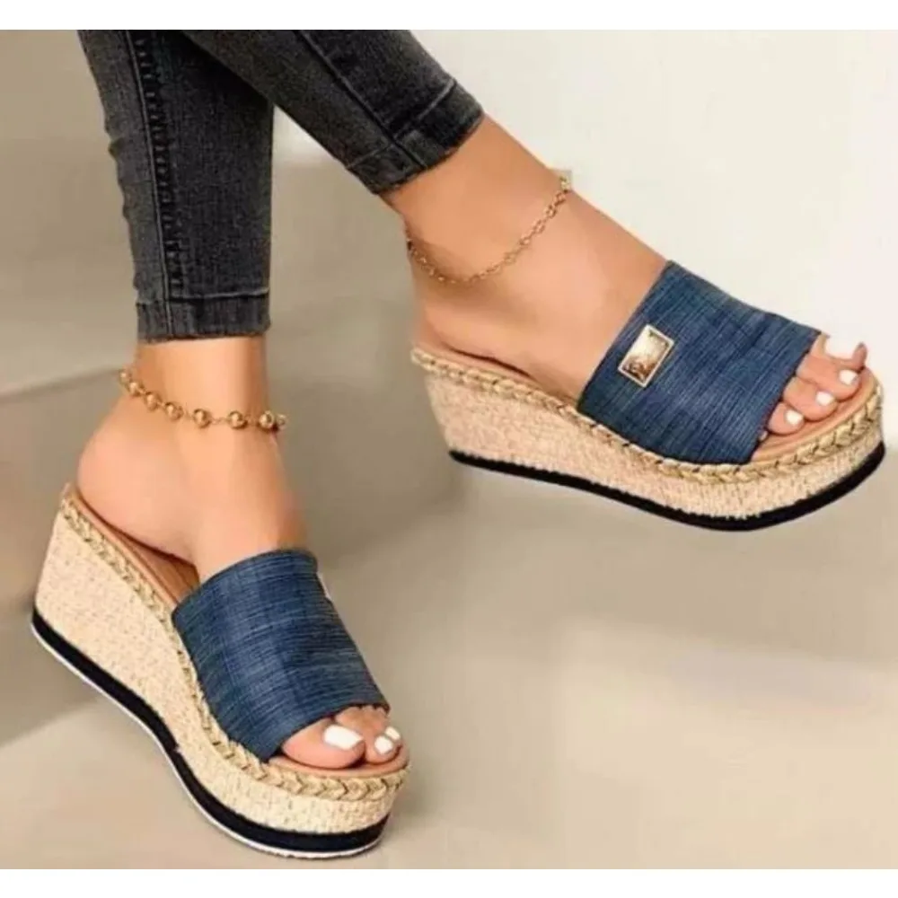 

Women Wedges High Heels Slippers Summer New Beach Shoes Peep Toe Flip Flops Sandals Brand Female Slingback Slides Pumps