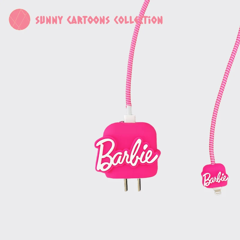 Cartoon Barbies kawaii pink data cable protective cover suitable for Apple fast charging head 18/20w anti-fall cable winder