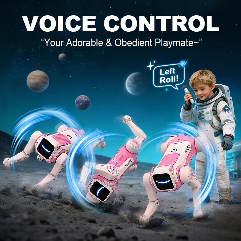 JCMO Chien robot intelligent IA RC, dialogue vocal, cascades magiques, mouvements de flip, chant, danse, chien robot intelligent pour enfants, jouets, nouveauté