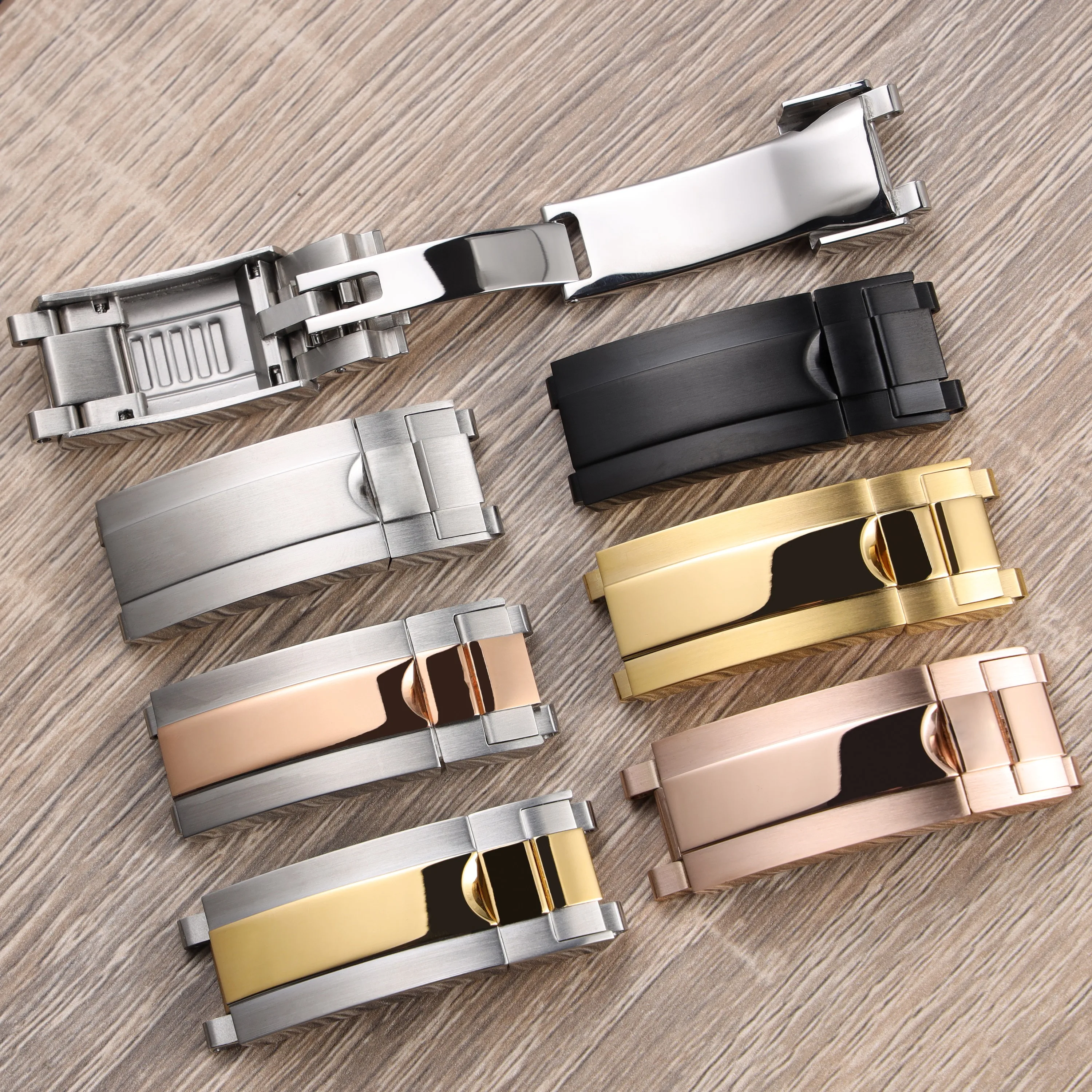 

high quality 9*9mm silver black solid stainless steel watch deployment clasp for Rolex Submariner Daytona GMT folding buckle