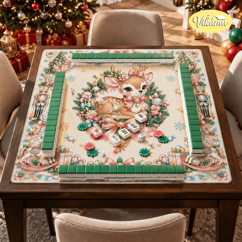 ChristmasDeer Mahjong Table MatNon Slip WashableLiving RoomFamily Game NightHoliday Party Gift