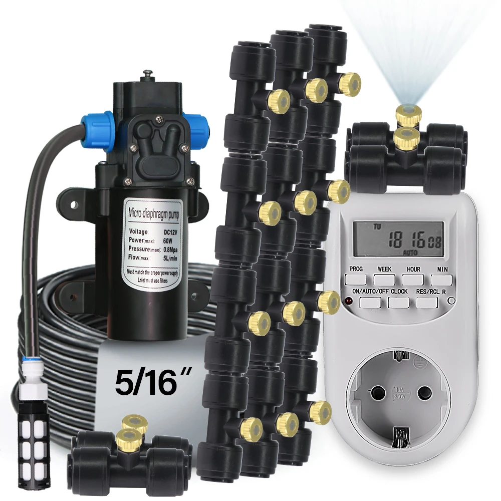 50-5M 0.2mm Nozzle Spray Atomizing Kit for Outdoor Garden Automatic Mist Watering System 60-100W Self-Priming Pump Foogging Cool