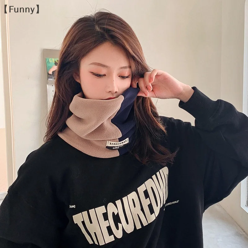 〔Funny〕Color Matching Warm Scarf For Women In Autumn And Winter, All-match Plush And Thickened Face Mask Neck Cover, Windproof