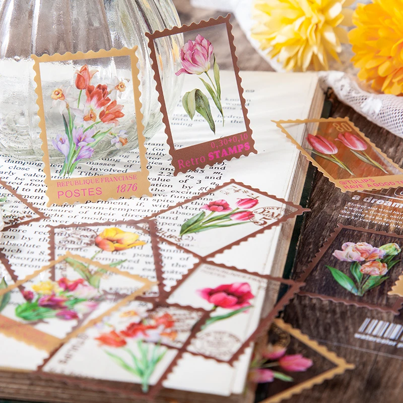 Sello Floral de helecho Vintage, paquete de pegatinas para mascotas, diario DIY, etiqueta de decoración, álbum de recortes, 40 unids/lote por bolsa