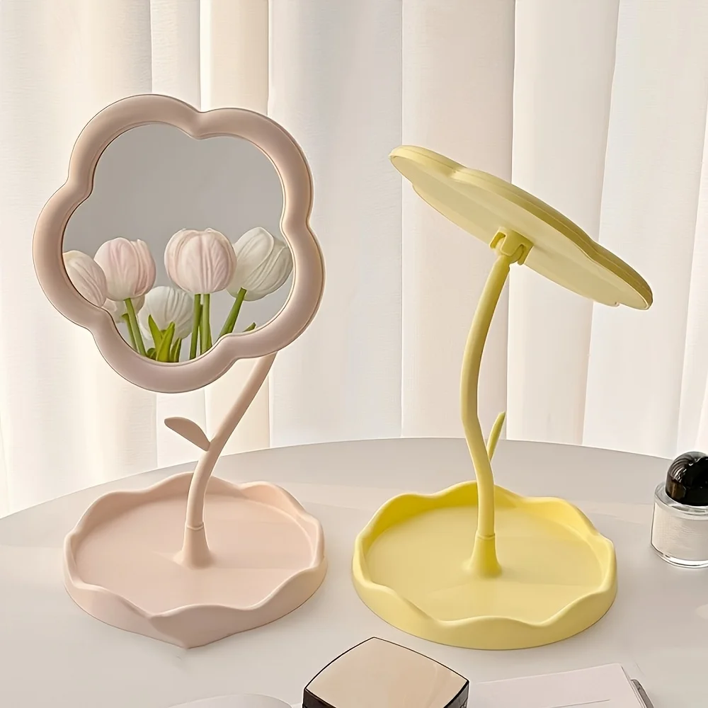 LiHangStar 花柄バニティミラー - スタンド付き調節可能な化粧鏡、ドレッサーとデスク用のエレガントな花の形