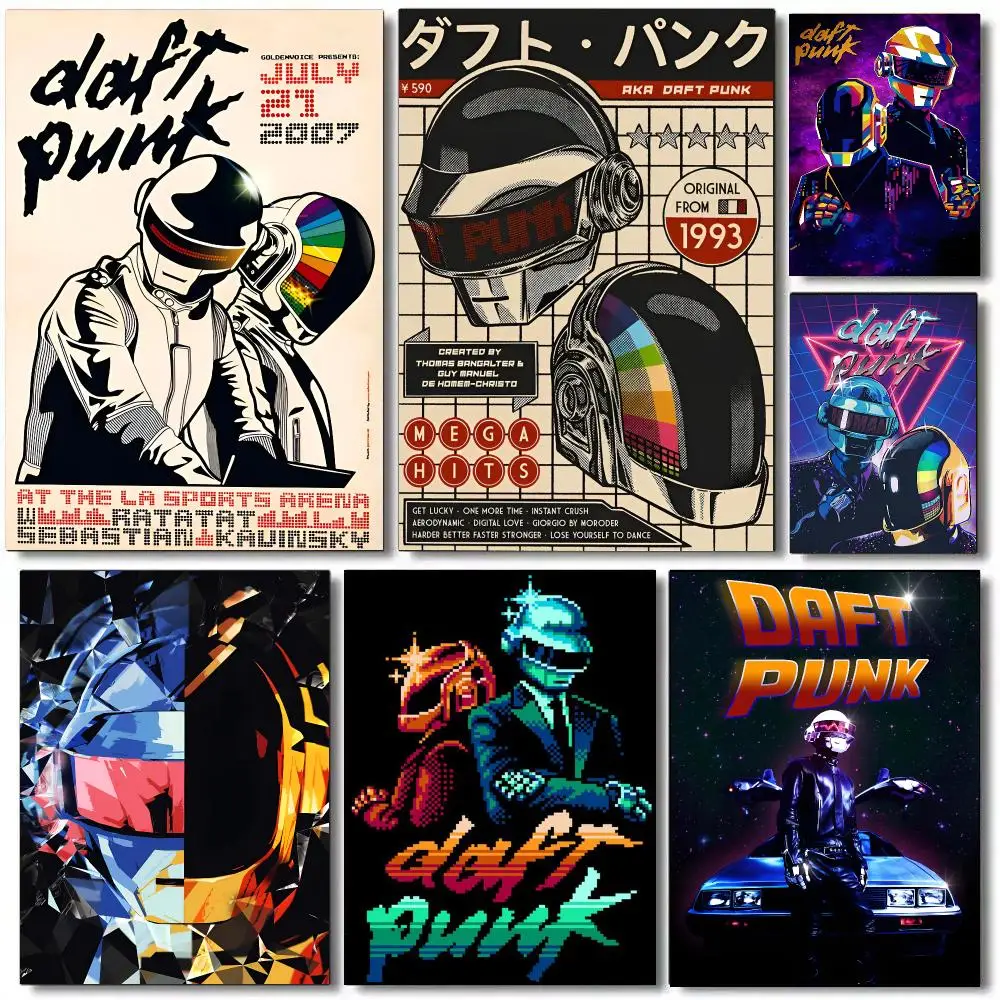 Classic D-Daft Punk Band Around The World Poster Self Adhesive Wall Art Decor for Bedroom Living Room Office Home Decor Gift