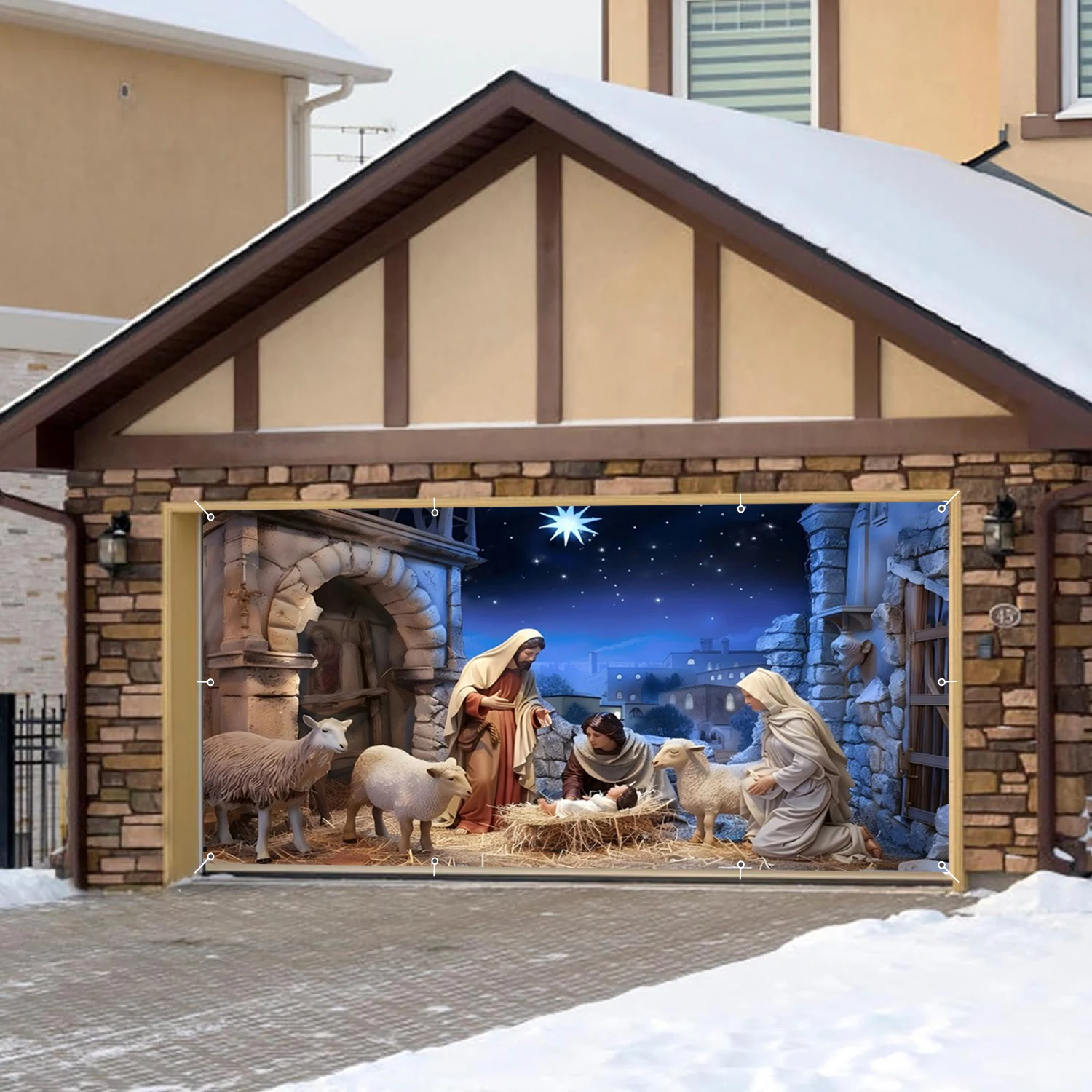 Christian Birth of Jesus Garage Wall Background Christmas Berle Starry Sky Horse Groove Nativity Garage Door Frame With Hooks