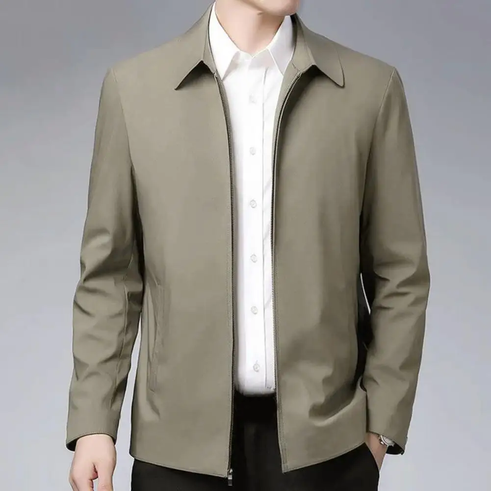 Men Spring Jacket Formal Business Full Zipper Closure Men Jacket Zip Up Lapel Collar Spring Fall Cardigan Coat Men's Clothing
